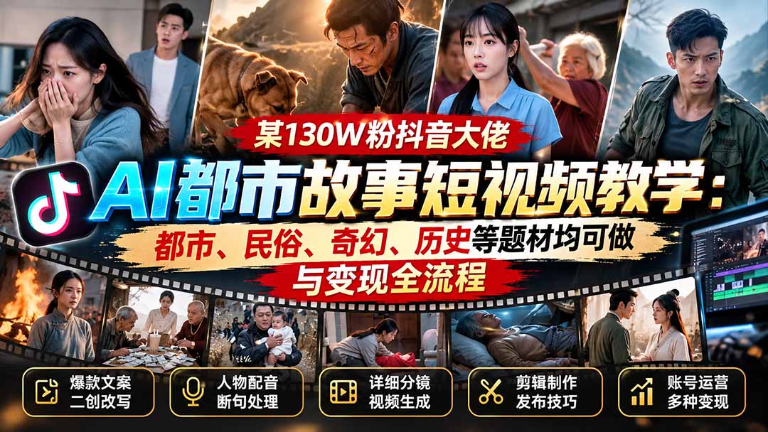 （20692期）某130W粉抖音大佬AI都市故事短视频教学：都市、民俗、奇幻、历史等题材均可做与变现全流程瀚萌资源网-网赚网-网赚项目网-虚拟资源网-国学资源网-易学资源网-本站有全网最新网赚项目-易学课程资源-中医课程资源的在线下载网站！瀚萌资源网
