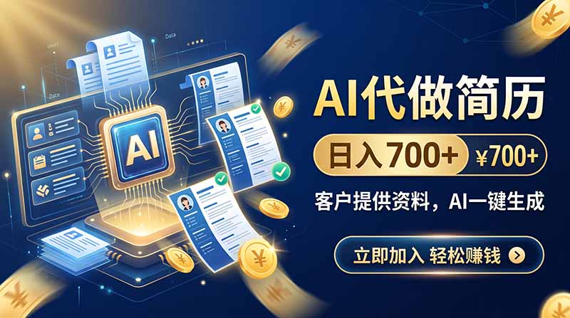 （20189期）AI代做简历，日入700+，客户提供资料，AI一键生成瀚萌资源网-网赚网-网赚项目网-虚拟资源网-国学资源网-易学资源网-本站有全网最新网赚项目-易学课程资源-中医课程资源的在线下载网站！瀚萌资源网