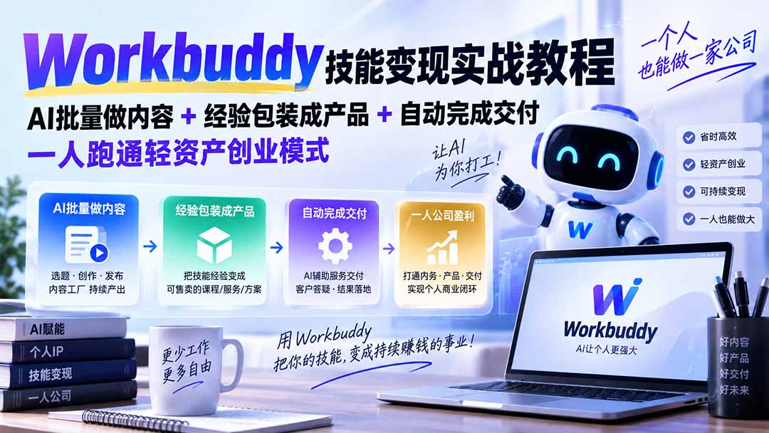 （20492期）Workbuddy技能变现实战教程：AI批量做内容+经验包装成产品+自动完成交付，一人跑通轻资产创业模式瀚萌资源网-网赚网-网赚项目网-虚拟资源网-国学资源网-易学资源网-本站有全网最新网赚项目-易学课程资源-中医课程资源的在线下载网站！瀚萌资源网