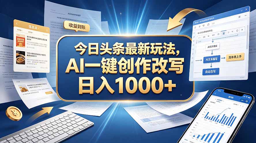 （20566期）今日头条最新玩法，AI 一键创作改写，简单易上手，轻松日入 1000 +瀚萌资源网-网赚网-网赚项目网-虚拟资源网-国学资源网-易学资源网-本站有全网最新网赚项目-易学课程资源-中医课程资源的在线下载网站！瀚萌资源网