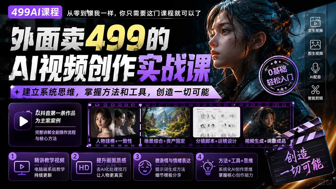 （20307期）外面卖499的AI视频创作实战课：建立系统思维，掌握方法和工具，创造一切可能。瀚萌资源网-网赚网-网赚项目网-虚拟资源网-国学资源网-易学资源网-本站有全网最新网赚项目-易学课程资源-中医课程资源的在线下载网站！瀚萌资源网