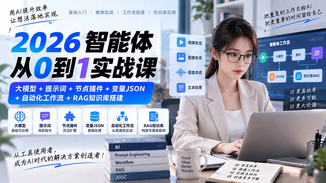 （20546期）2026智能体从0到1实战课｜大模型+提示词+节点插件+变量JSON+自动化工作流+RAG知识库搭建瀚萌资源网-网赚网-网赚项目网-虚拟资源网-国学资源网-易学资源网-本站有全网最新网赚项目-易学课程资源-中医课程资源的在线下载网站！瀚萌资源网