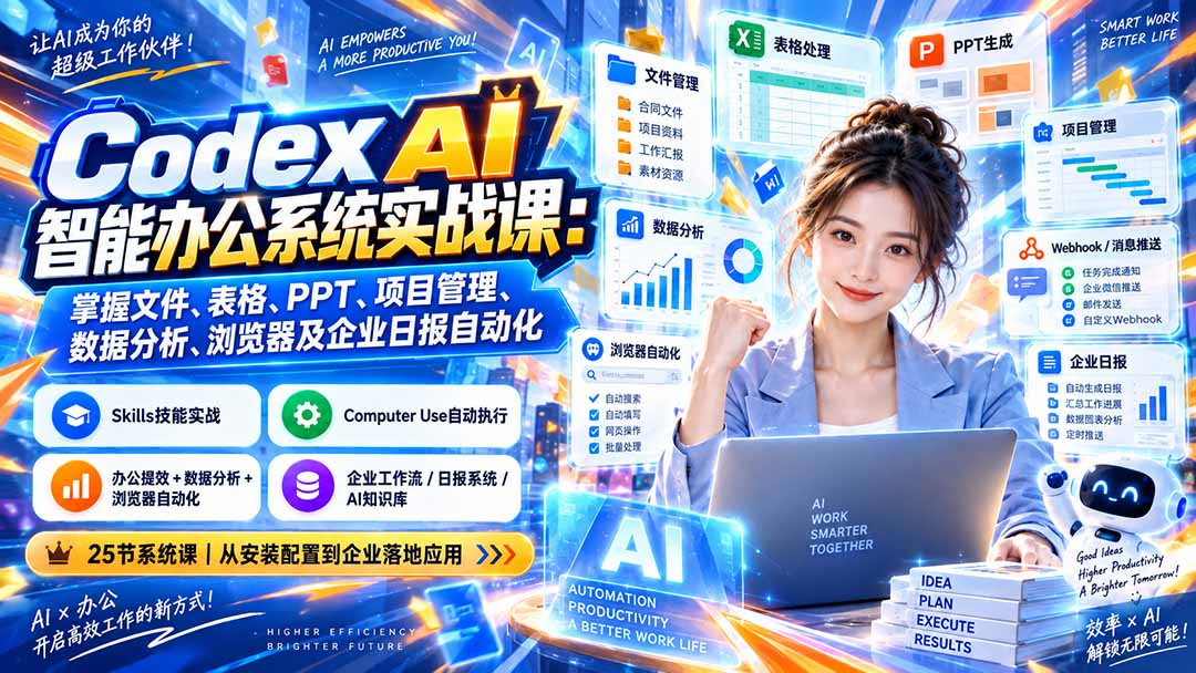 （20446期）Codex AI智能办公系统实战课：掌握文件、表格、PPT、项目管理、数据分析、浏览器及企业日报自动化瀚萌资源网-网赚网-网赚项目网-虚拟资源网-国学资源网-易学资源网-本站有全网最新网赚项目-易学课程资源-中医课程资源的在线下载网站！瀚萌资源网