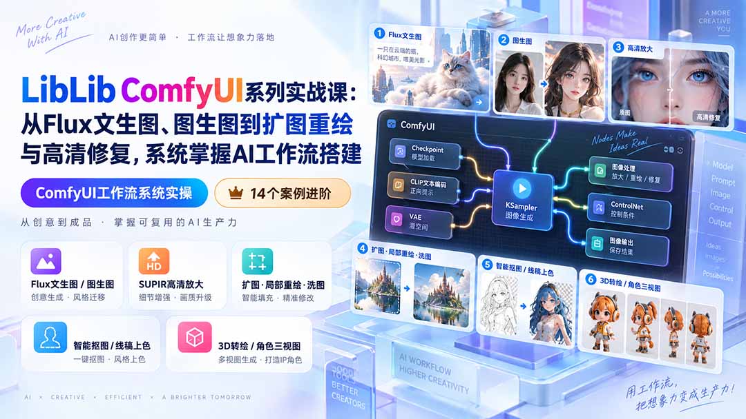 （20368期）LibLib ComfyUI系列实战课：从Flux文生图、图生图到扩图重绘与高清修复，系统掌握AI工作流搭建瀚萌资源网-网赚网-网赚项目网-虚拟资源网-国学资源网-易学资源网-本站有全网最新网赚项目-易学课程资源-中医课程资源的在线下载网站！瀚萌资源网