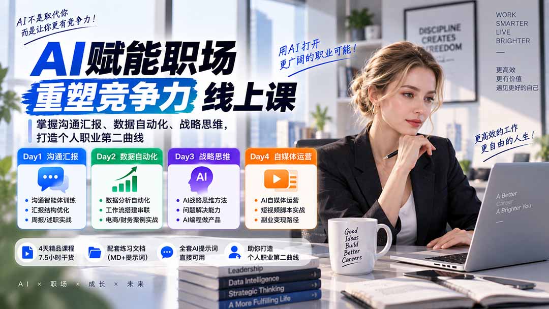 （20531期）AI职场提效与第二曲线实战课-无水印：学习沟通汇报、数据工作流和战略思维，掌握AI编程做产品及自媒体运营方法瀚萌资源网-网赚网-网赚项目网-虚拟资源网-国学资源网-易学资源网-本站有全网最新网赚项目-易学课程资源-中医课程资源的在线下载网站！瀚萌资源网