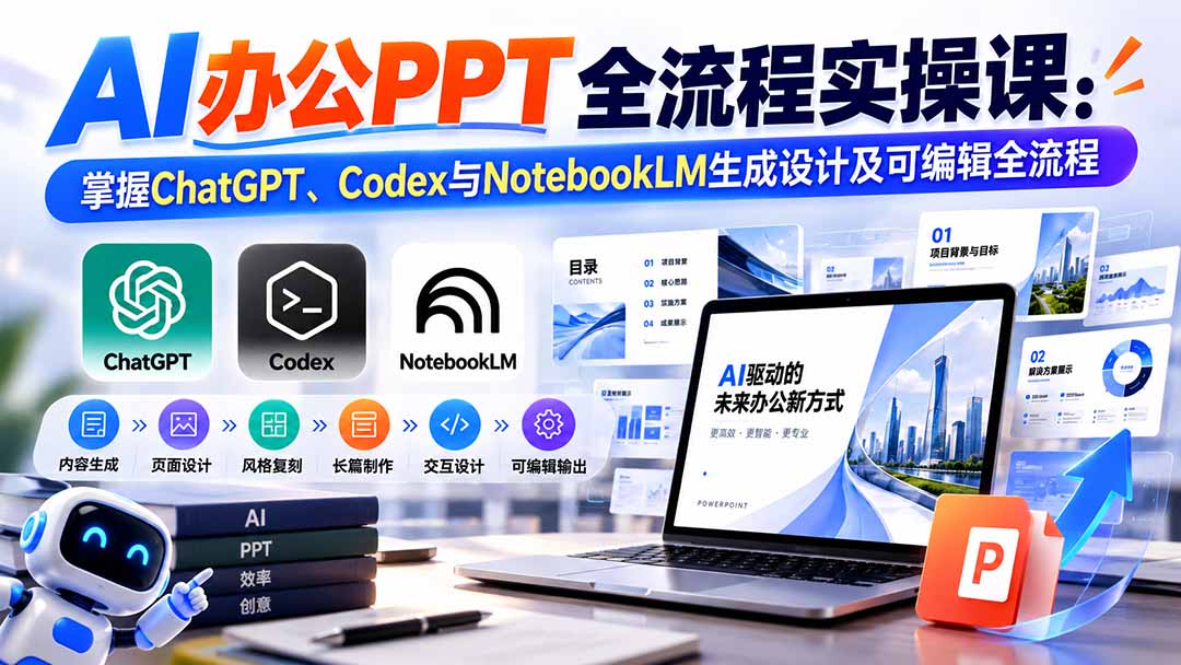 （20660期）【无水印】AI办公PPT全流程实操课： 掌握ChatGPT、Codex与NotebookLM生成设计及可编辑全流程瀚萌资源网-网赚网-网赚项目网-虚拟资源网-国学资源网-易学资源网-本站有全网最新网赚项目-易学课程资源-中医课程资源的在线下载网站！瀚萌资源网