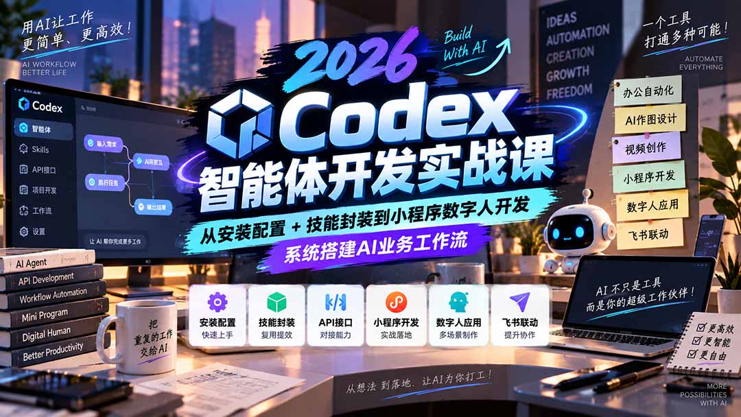 （20574期）2026Codex智能体开发实战课：从安装配置+技能封装到小程序数字人开发，系统搭建AI业务工作流瀚萌资源网-网赚网-网赚项目网-虚拟资源网-国学资源网-易学资源网-本站有全网最新网赚项目-易学课程资源-中医课程资源的在线下载网站！瀚萌资源网
