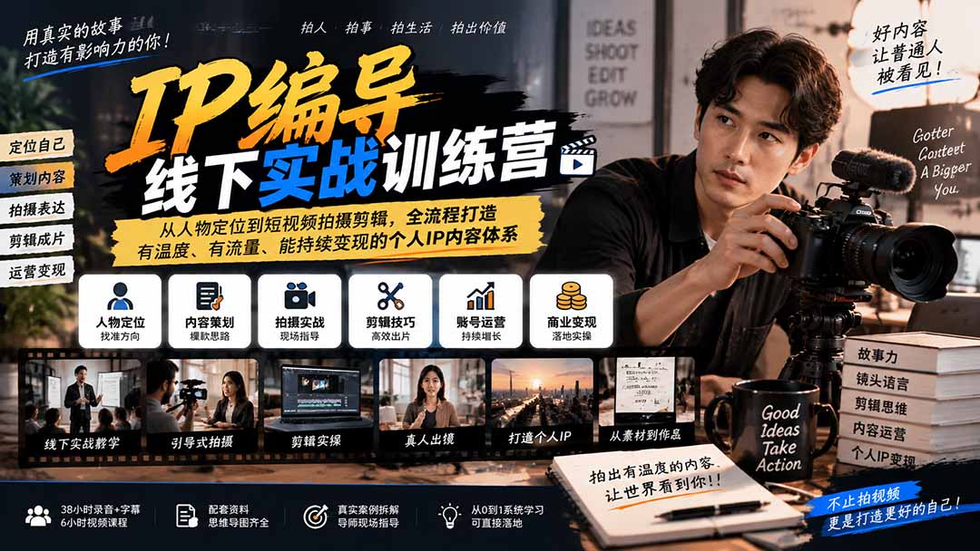 （20610期）IP编导线下实战训练营-更新：从人物定位到短视频拍摄剪辑，全流程打造有温度、有流量、能持续变现的个人IP内容体系瀚萌资源网-网赚网-网赚项目网-虚拟资源网-国学资源网-易学资源网-本站有全网最新网赚项目-易学课程资源-中医课程资源的在线下载网站！瀚萌资源网
