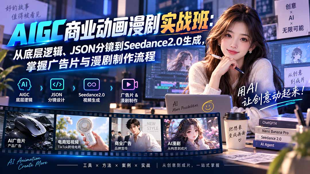 （20268期）AIGC商业动画漫剧实战班-更新：从底层逻辑、JSON分镜到Seedance2.0生成，掌握广告片与漫剧制作流程瀚萌资源网-网赚网-网赚项目网-虚拟资源网-国学资源网-易学资源网-本站有全网最新网赚项目-易学课程资源-中医课程资源的在线下载网站！瀚萌资源网