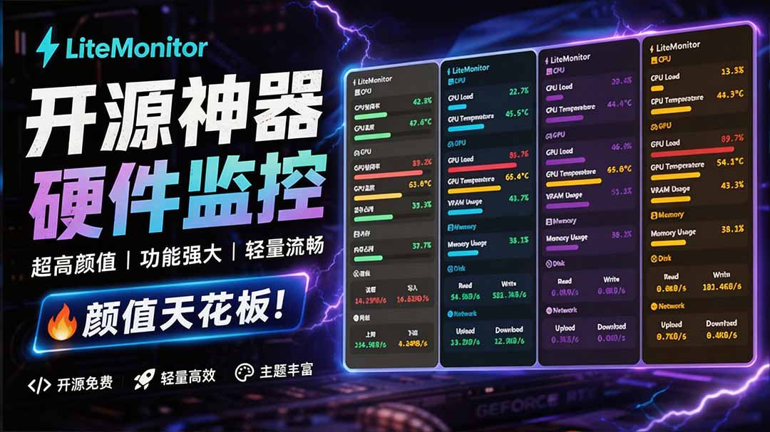 （20245期）Github超过3.3K Stars！电脑桌面硬件监控工具，界面好看又好用，实时CPU/GPU/网速实时显示 LiteMonitor瀚萌资源网-网赚网-网赚项目网-虚拟资源网-国学资源网-易学资源网-本站有全网最新网赚项目-易学课程资源-中医课程资源的在线下载网站！瀚萌资源网