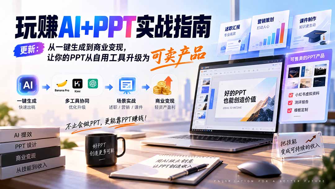 （20247期）玩赚AI+PPT实战指南-更新5月13：从一键生成到商业变现，让你的PPT从自用工具升级为可卖产品瀚萌资源网-网赚网-网赚项目网-虚拟资源网-国学资源网-易学资源网-本站有全网最新网赚项目-易学课程资源-中医课程资源的在线下载网站！瀚萌资源网