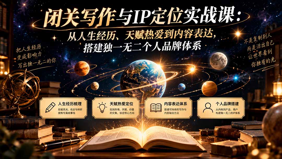 （20634期）闭关写作与IP定位实战课：从人生经历、天赋热爱到内容表达，搭建独一无二个人品牌体系瀚萌资源网-网赚网-网赚项目网-虚拟资源网-国学资源网-易学资源网-本站有全网最新网赚项目-易学课程资源-中医课程资源的在线下载网站！瀚萌资源网