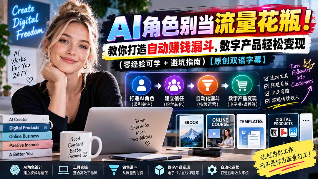 （20475期）AI角色别当流量花瓶！教你打造自动赚钱漏斗，数字产品轻松变现（零经验可学+避坑指南）【原创双语字幕】瀚萌资源网-网赚网-网赚项目网-虚拟资源网-国学资源网-易学资源网-本站有全网最新网赚项目-易学课程资源-中医课程资源的在线下载网站！瀚萌资源网