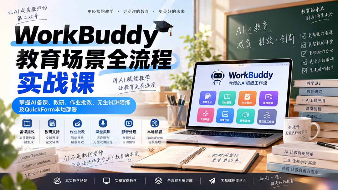 （20518期）WorkBuddy教育场景全流程实战课：掌握AI备课、教研、作业批改、无生试讲陪练及QuickForm本地部署瀚萌资源网-网赚网-网赚项目网-虚拟资源网-国学资源网-易学资源网-本站有全网最新网赚项目-易学课程资源-中医课程资源的在线下载网站！瀚萌资源网