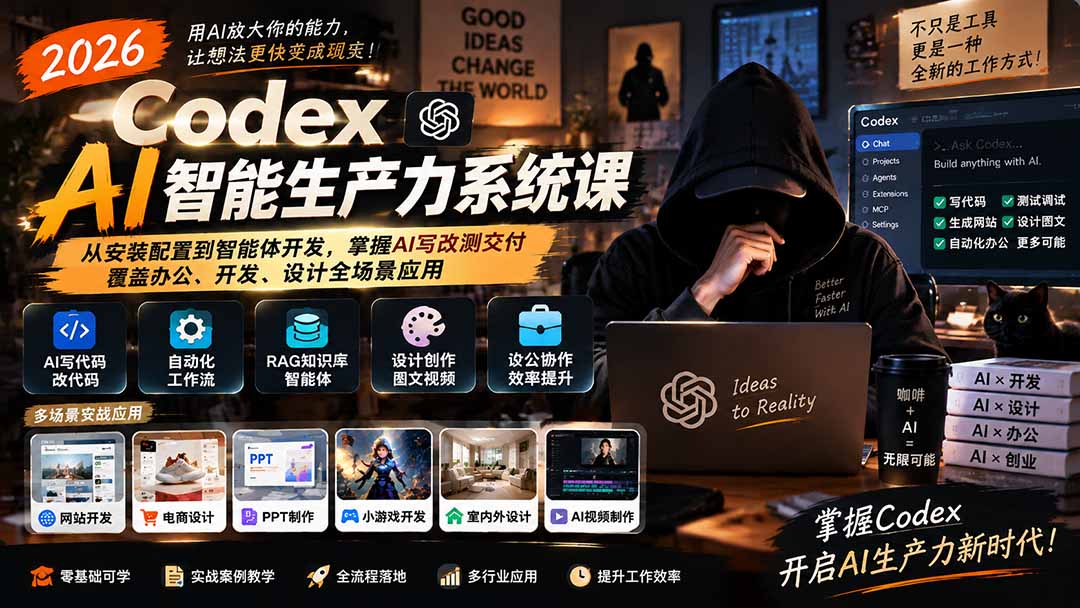 （20535期）2026 Codex AI智能生产力系统课-更新｜从安装配置到智能体开发，掌握AI写改测交付，覆盖办公、开发、设计全场景应用瀚萌资源网-网赚网-网赚项目网-虚拟资源网-国学资源网-易学资源网-本站有全网最新网赚项目-易学课程资源-中医课程资源的在线下载网站！瀚萌资源网