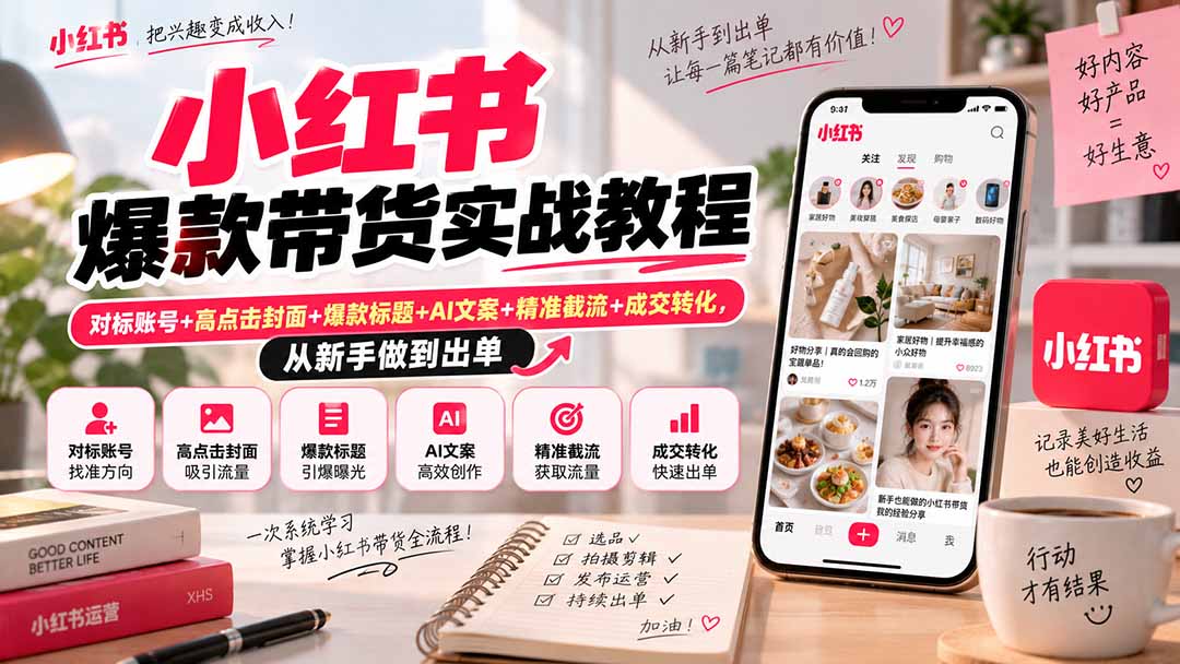 （20473期）小红书爆款带货实战教程｜对标账号+高点击封面+爆款标题+AI文案+精准截流+成交转化，从新手做到出单瀚萌资源网-网赚网-网赚项目网-虚拟资源网-国学资源网-易学资源网-本站有全网最新网赚项目-易学课程资源-中医课程资源的在线下载网站！瀚萌资源网