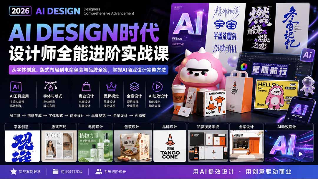 （20195期）2026AI DESIGN时代设计师全能进阶实战课：从字体创意、版式布局到电商包装与品牌全案，掌握AI商业设计完整方法瀚萌资源网-网赚网-网赚项目网-虚拟资源网-国学资源网-易学资源网-本站有全网最新网赚项目-易学课程资源-中医课程资源的在线下载网站！瀚萌资源网
