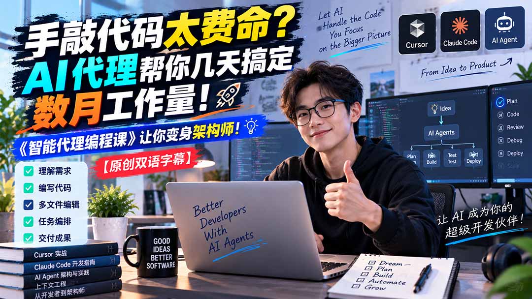 （20286期）手敲代码太费命？AI 代理帮你几天搞定数月工作量！《智能代理编程课》让你变身架构师瀚萌资源网-网赚网-网赚项目网-虚拟资源网-国学资源网-易学资源网-本站有全网最新网赚项目-易学课程资源-中医课程资源的在线下载网站！瀚萌资源网
