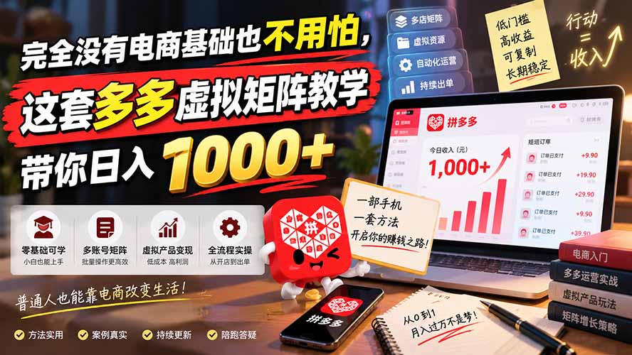 （20454期）完全没有电商基础也不用怕，这套多多虚拟矩阵教学带你日入 1000+瀚萌资源网-网赚网-网赚项目网-虚拟资源网-国学资源网-易学资源网-本站有全网最新网赚项目-易学课程资源-中医课程资源的在线下载网站！瀚萌资源网