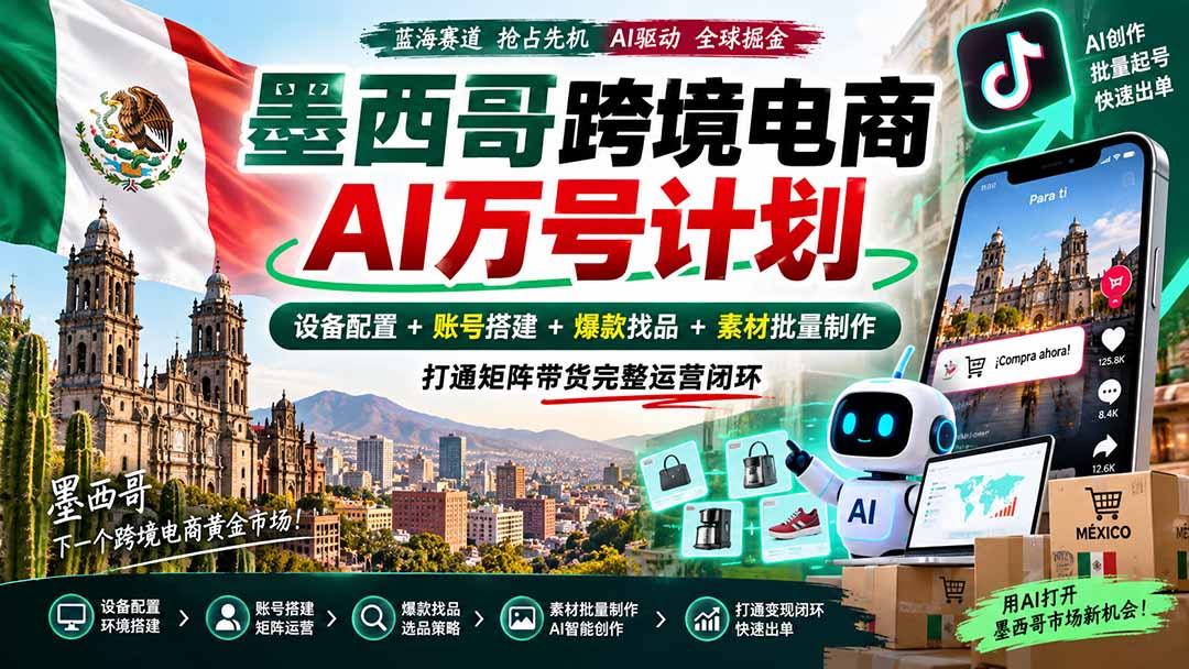 （20500期）墨西哥AI跨境电商万号计划｜设备配置+账号搭建+爆款找品+素材批量制作，打通矩阵带货完整运营闭环瀚萌资源网-网赚网-网赚项目网-虚拟资源网-国学资源网-易学资源网-本站有全网最新网赚项目-易学课程资源-中医课程资源的在线下载网站！瀚萌资源网