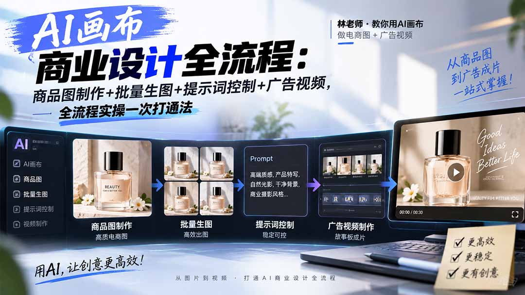 （20576期）AI画布商业设计全流程：商品图制作+批量生图+提示词控制+广告视频，全流程实操一次打通法瀚萌资源网-网赚网-网赚项目网-虚拟资源网-国学资源网-易学资源网-本站有全网最新网赚项目-易学课程资源-中医课程资源的在线下载网站！瀚萌资源网