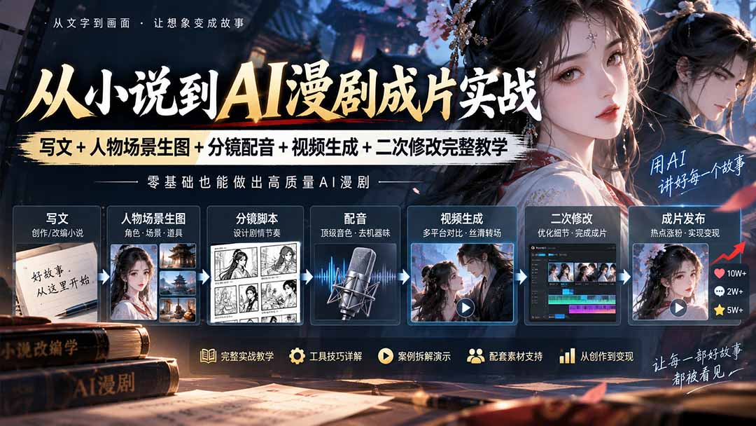 （20577期）从小说到AI漫剧成片实战：写文+人物场景生图+分镜配音+视频生成+二次修改完整教学瀚萌资源网-网赚网-网赚项目网-虚拟资源网-国学资源网-易学资源网-本站有全网最新网赚项目-易学课程资源-中医课程资源的在线下载网站！瀚萌资源网