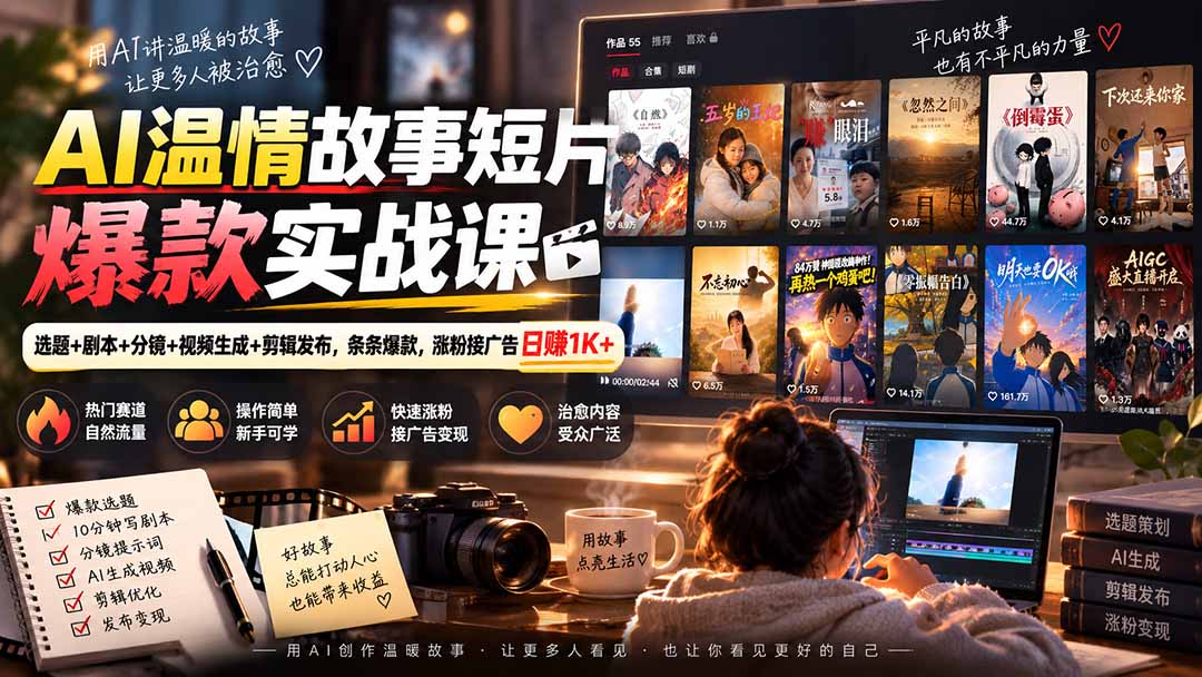 （20477期）AI温情故事短片爆款实战课-更新｜选题+剧本+分镜+视频生成+剪辑发布，条条爆款，涨粉接广告日赚1K+瀚萌资源网-网赚网-网赚项目网-虚拟资源网-国学资源网-易学资源网-本站有全网最新网赚项目-易学课程资源-中医课程资源的在线下载网站！瀚萌资源网