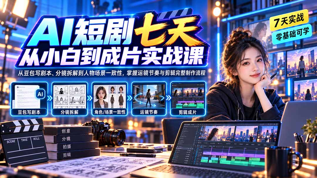 （20329期）AI短剧七天从小白到成片实战课：从豆包写剧本、分镜拆解到人物场景一致性，掌握运镜节奏与剪辑完整制作流程瀚萌资源网-网赚网-网赚项目网-虚拟资源网-国学资源网-易学资源网-本站有全网最新网赚项目-易学课程资源-中医课程资源的在线下载网站！瀚萌资源网
