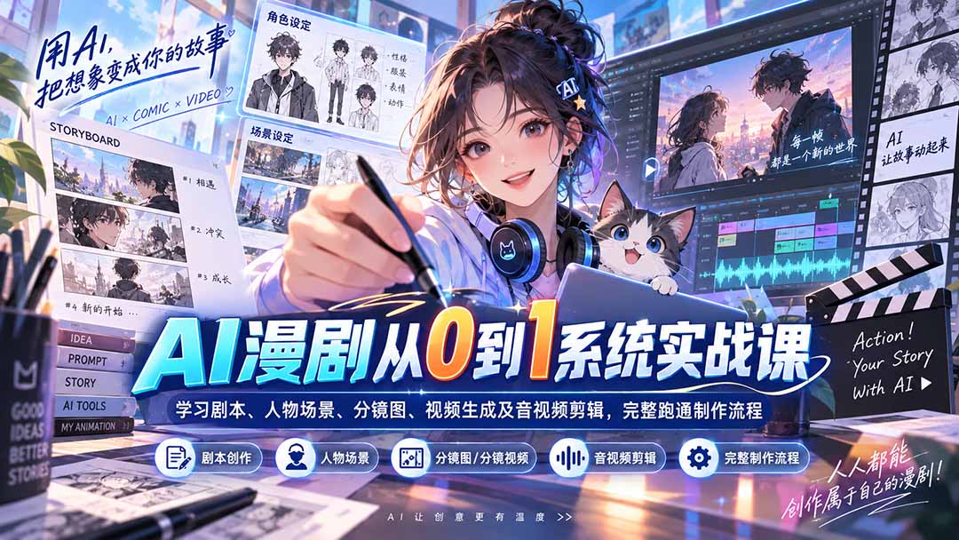 （20430期）AI漫剧从0到1系统实战课：学习剧本、人物场景、分镜图、视频生成及音视频剪辑，完整跑通制作流程瀚萌资源网-网赚网-网赚项目网-虚拟资源网-国学资源网-易学资源网-本站有全网最新网赚项目-易学课程资源-中医课程资源的在线下载网站！瀚萌资源网