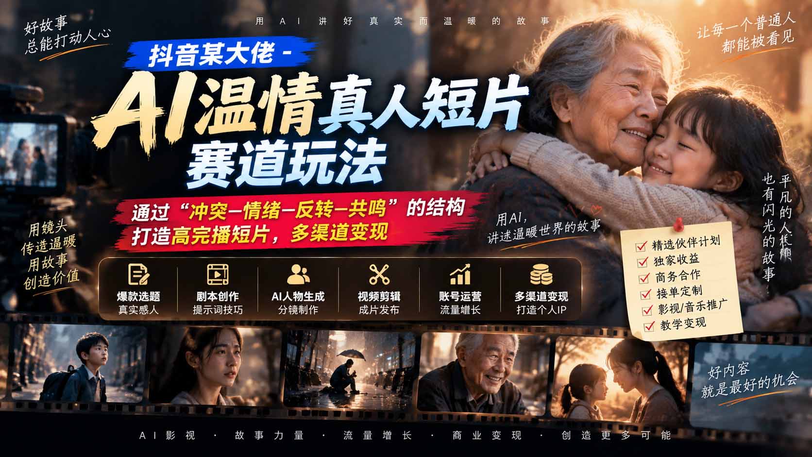 （20538期）抖音某大佬-AI温情真人短片赛道玩法：通过“冲突—情绪—反转—共鸣”的结构打造高完播短片，多渠道变现瀚萌资源网-网赚网-网赚项目网-虚拟资源网-国学资源网-易学资源网-本站有全网最新网赚项目-易学课程资源-中医课程资源的在线下载网站！瀚萌资源网