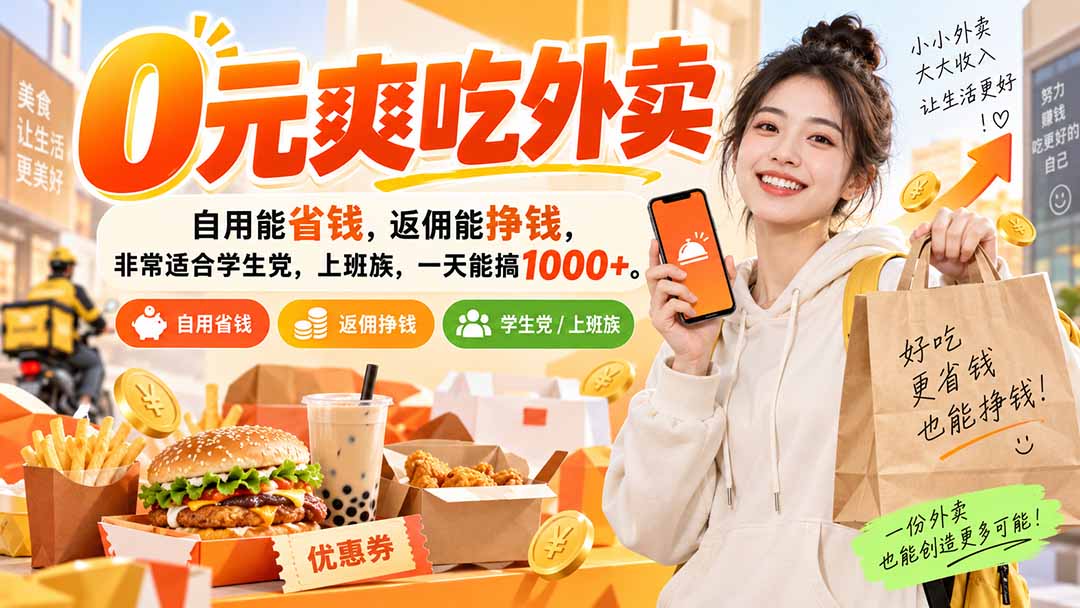 （20309期）0元爽吃外卖，自用能省钱，返佣能挣钱，非常适合学生党，上班族，一天能搞1000+瀚萌资源网-网赚网-网赚项目网-虚拟资源网-国学资源网-易学资源网-本站有全网最新网赚项目-易学课程资源-中医课程资源的在线下载网站！瀚萌资源网