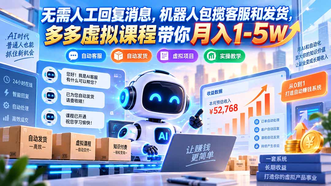 （20614期）无需人工回复消息，机器人包揽客服和发货，多多虚拟课程带你月入1-5W瀚萌资源网-网赚网-网赚项目网-虚拟资源网-国学资源网-易学资源网-本站有全网最新网赚项目-易学课程资源-中医课程资源的在线下载网站！瀚萌资源网