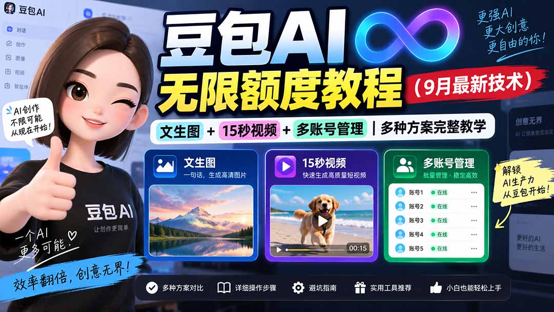（20288期）豆包AI无限额度教程（9月最新技术）｜文生图+15秒视频+多账号管理｜多种方案完整教学瀚萌资源网-网赚网-网赚项目网-虚拟资源网-国学资源网-易学资源网-本站有全网最新网赚项目-易学课程资源-中医课程资源的在线下载网站！瀚萌资源网
