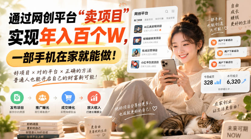 （20445期）通过网创平台“卖项目”实现年入百万，一部手机在家就能做！瀚萌资源网-网赚网-网赚项目网-虚拟资源网-国学资源网-易学资源网-本站有全网最新网赚项目-易学课程资源-中医课程资源的在线下载网站！瀚萌资源网