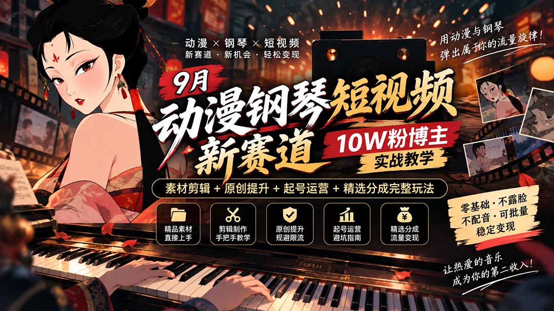 （20506期）9月动漫钢琴短视频新赛道｜10W粉博主实战教学，素材剪辑+原创提升+起号运营+精选分成完整玩法瀚萌资源网-网赚网-网赚项目网-虚拟资源网-国学资源网-易学资源网-本站有全网最新网赚项目-易学课程资源-中医课程资源的在线下载网站！瀚萌资源网