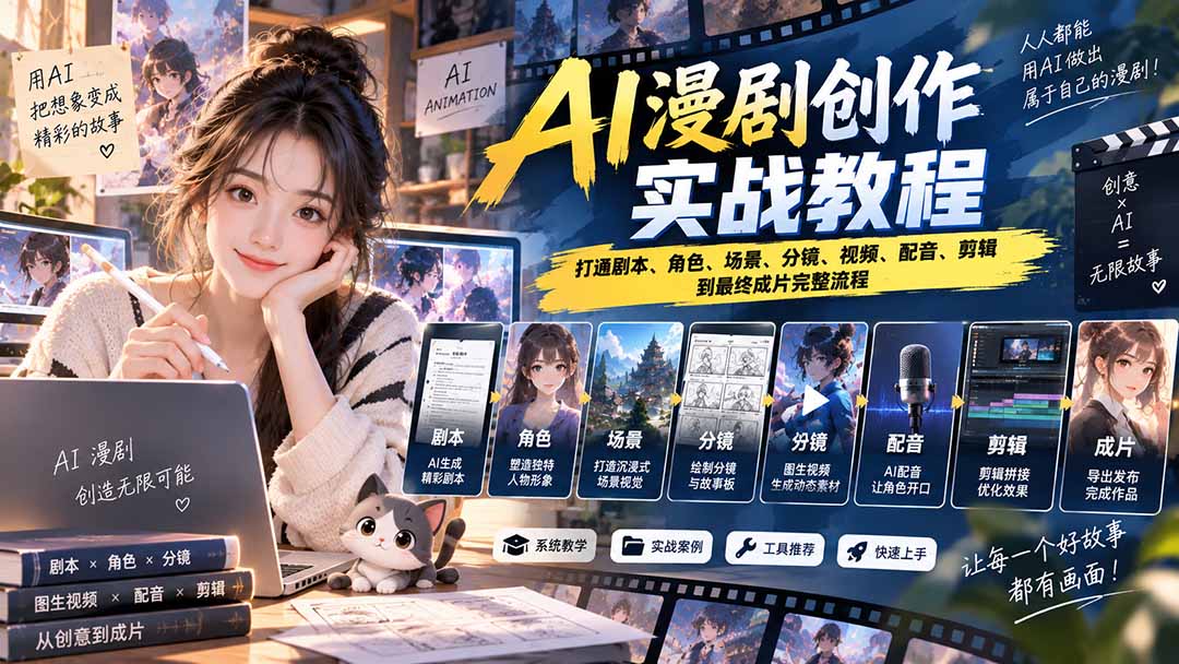 （20597期）2026 AI漫剧创作实战教程：打通剧本、角色、场景、分镜、视频、配音、剪辑到最终成片完整流程瀚萌资源网-网赚网-网赚项目网-虚拟资源网-国学资源网-易学资源网-本站有全网最新网赚项目-易学课程资源-中医课程资源的在线下载网站！瀚萌资源网
