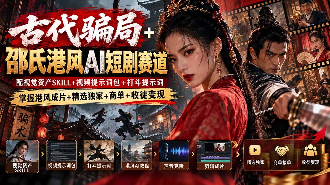 （20684期）古代骗局+邵氏港风AI短剧赛道：配视觉资产SKILL+视频提示词包+打斗提示词，掌握港风成片+精选独家+商单+收徒变现瀚萌资源网-网赚网-网赚项目网-虚拟资源网-国学资源网-易学资源网-本站有全网最新网赚项目-易学课程资源-中医课程资源的在线下载网站！瀚萌资源网