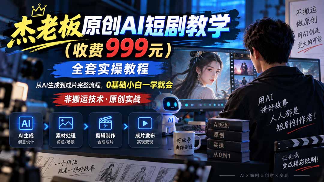 （20254期）杰老板原创AI短剧教学（收费999元），全套实操教程，0基础小白一学就会，非搬运技术瀚萌资源网-网赚网-网赚项目网-虚拟资源网-国学资源网-易学资源网-本站有全网最新网赚项目-易学课程资源-中医课程资源的在线下载网站！瀚萌资源网