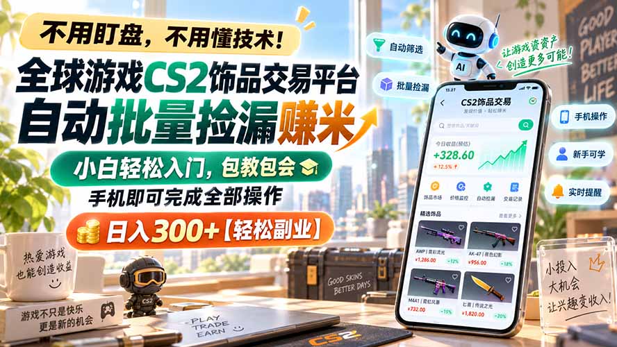 （20454期）全球游戏CS2饰品交易平台自动批量捡漏赚米，小白轻松入门，包教包会，手机即可完成全部操作，日入300+【轻松副业】瀚萌资源网-网赚网-网赚项目网-虚拟资源网-国学资源网-易学资源网-本站有全网最新网赚项目-易学课程资源-中医课程资源的在线下载网站！瀚萌资源网
