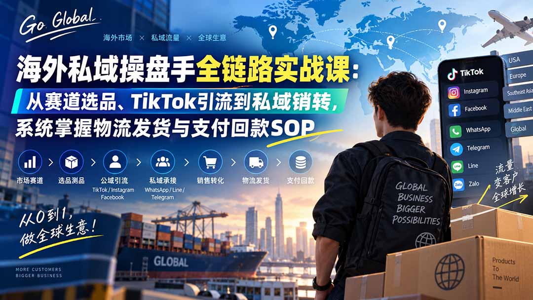 （20255期）海外私域操盘手全链路实战课：从赛道选品、TikTok引流到私域销转，系统掌握物流发货与支付回款SOP瀚萌资源网-网赚网-网赚项目网-虚拟资源网-国学资源网-易学资源网-本站有全网最新网赚项目-易学课程资源-中医课程资源的在线下载网站！瀚萌资源网
