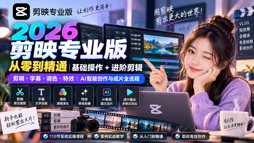 （20276期）2026剪映专业版从零到精通｜基础操作+进阶剪辑｜剪辑·字幕·调色·特效｜AI智能创作与成片全流程瀚萌资源网-网赚网-网赚项目网-虚拟资源网-国学资源网-易学资源网-本站有全网最新网赚项目-易学课程资源-中医课程资源的在线下载网站！瀚萌资源网
