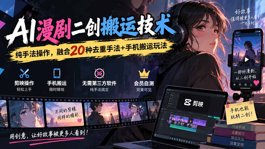 （20551期）AI漫剧二创搬运技术，纯手法操作，融合20种去重手法++手机搬运玩法瀚萌资源网-网赚网-网赚项目网-虚拟资源网-国学资源网-易学资源网-本站有全网最新网赚项目-易学课程资源-中医课程资源的在线下载网站！瀚萌资源网