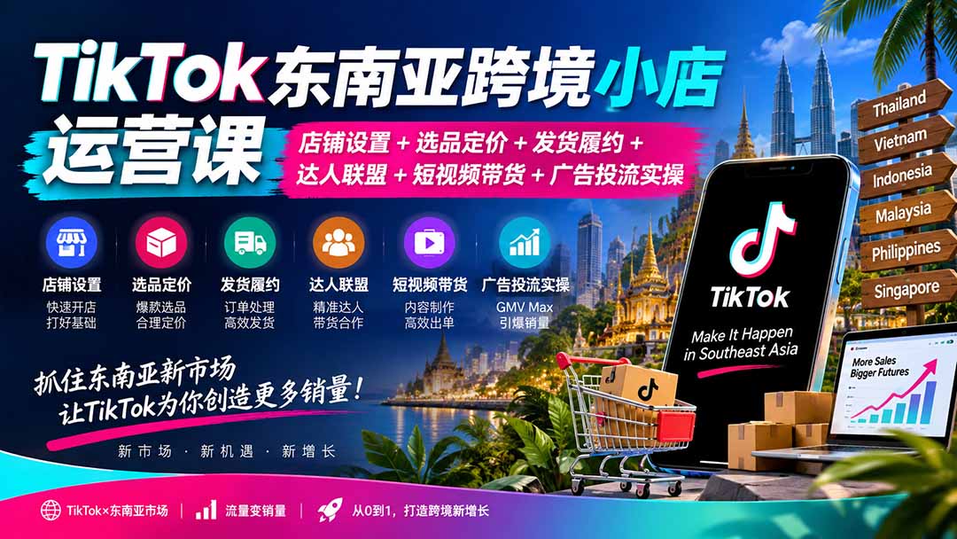 （20483期）TikTok东南亚跨境小店运营课：店铺设置+选品定价+发货履约+达人联盟+短视频带货+广告投流实操瀚萌资源网-网赚网-网赚项目网-虚拟资源网-国学资源网-易学资源网-本站有全网最新网赚项目-易学课程资源-中医课程资源的在线下载网站！瀚萌资源网