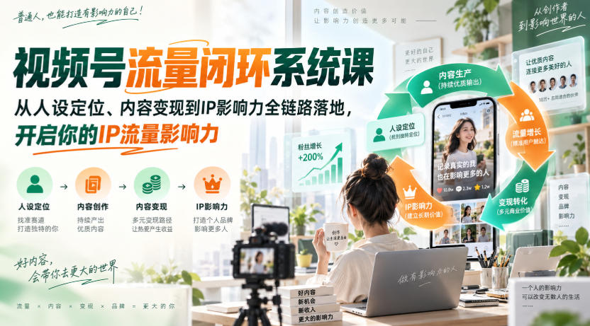 视频号流量闭环系统课，从人设定位、内容变现到IP影响力全链路落地，开启你的IP流量影响力瀚萌资源网-网赚网-网赚项目网-虚拟资源网-国学资源网-易学资源网-本站有全网最新网赚项目-易学课程资源-中医课程资源的在线下载网站！瀚萌资源网
