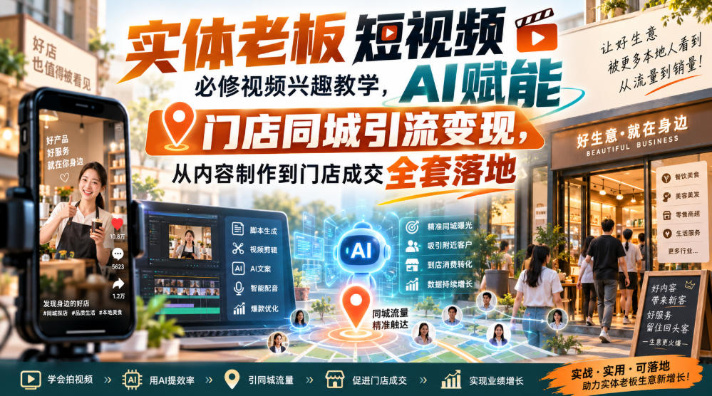 实体老板短视频必修视频兴趣教学，AI赋能门店同城引流变现，AI+短视频+直播打爆实体客流量瀚萌资源网-网赚网-网赚项目网-虚拟资源网-国学资源网-易学资源网-本站有全网最新网赚项目-易学课程资源-中医课程资源的在线下载网站！瀚萌资源网