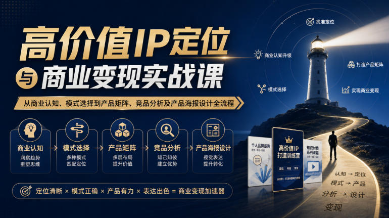 【无水印】高价值IP定位与商业变现实战课，从商业认知、模式选择到产品矩阵、竞品分析及产品海报设计全流程瀚萌资源网-网赚网-网赚项目网-虚拟资源网-国学资源网-易学资源网-本站有全网最新网赚项目-易学课程资源-中医课程资源的在线下载网站！瀚萌资源网