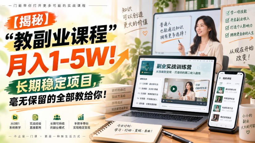 【揭秘】“教副业课程”月入1-5W！长期稳定项目，毫无保留的全部教给你！瀚萌资源网-网赚网-网赚项目网-虚拟资源网-国学资源网-易学资源网-本站有全网最新网赚项目-易学课程资源-中医课程资源的在线下载网站！瀚萌资源网
