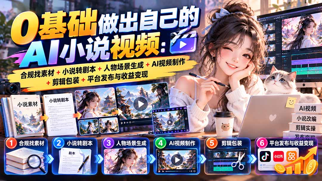 （20741期）0基础做出自己的AI小说视频：合规找素材+小说转剧本+人物场景生成+AI视频制作+剪辑包装+平台发布与收益变现瀚萌资源网-网赚网-网赚项目网-虚拟资源网-国学资源网-易学资源网-本站有全网最新网赚项目-易学课程资源-中医课程资源的在线下载网站！瀚萌资源网