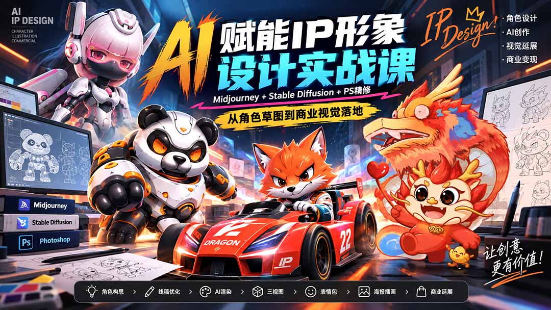 （20552期）AI赋能IP形象设计实战课-无水印：Midjourney+Stable Diffusion+PS精修，从角色草图到商业视觉落地瀚萌资源网-网赚网-网赚项目网-虚拟资源网-国学资源网-易学资源网-本站有全网最新网赚项目-易学课程资源-中医课程资源的在线下载网站！瀚萌资源网