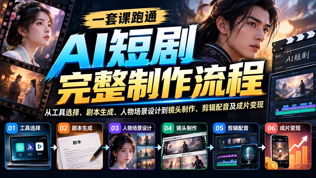 （20742期）一套课跑通AI短剧完整制作流程：从工具选择、剧本生成、人物场景设计到镜头制作、剪辑配音及成片变现瀚萌资源网-网赚网-网赚项目网-虚拟资源网-国学资源网-易学资源网-本站有全网最新网赚项目-易学课程资源-中医课程资源的在线下载网站！瀚萌资源网